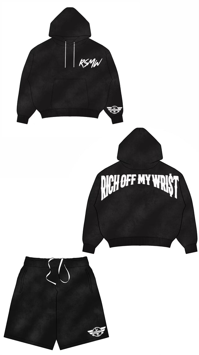 RSMW "RICH OFF MY WRI$T" Black Hoodie/Short Set (Pre-Order)